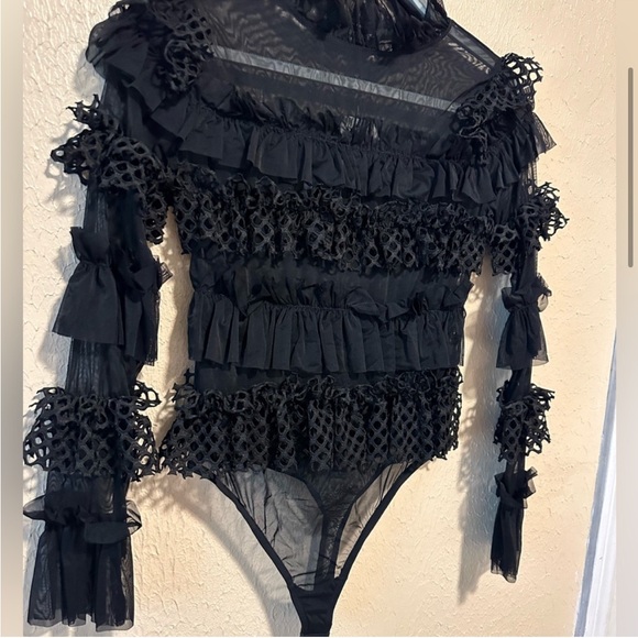 Black Sheer Ruffle Bodysuit NWT - Picture 7 of 10